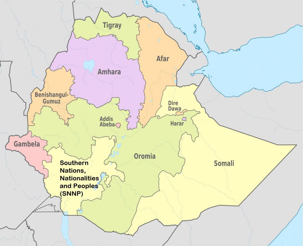 Регионални държави на картата на Етиопия