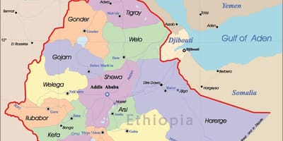 Етиопия карта с градовете