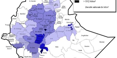 Гъстота на населението на Етиопия картата